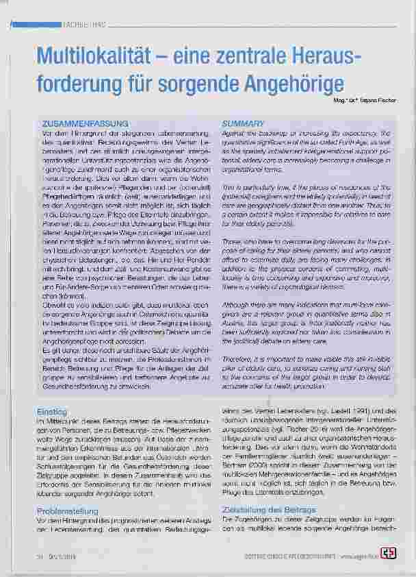 Vorschauseite 1: Multilokalität - eine zentrale Herausforderung für sorgende Angehörige