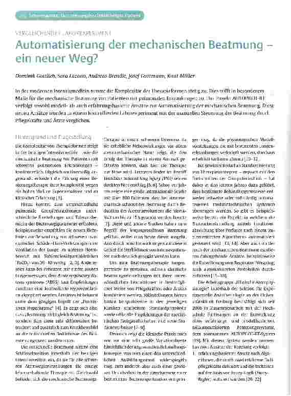 Vorschauseite 1: Automatisierung der mechanischen Beatmung -ein neuer Weg?