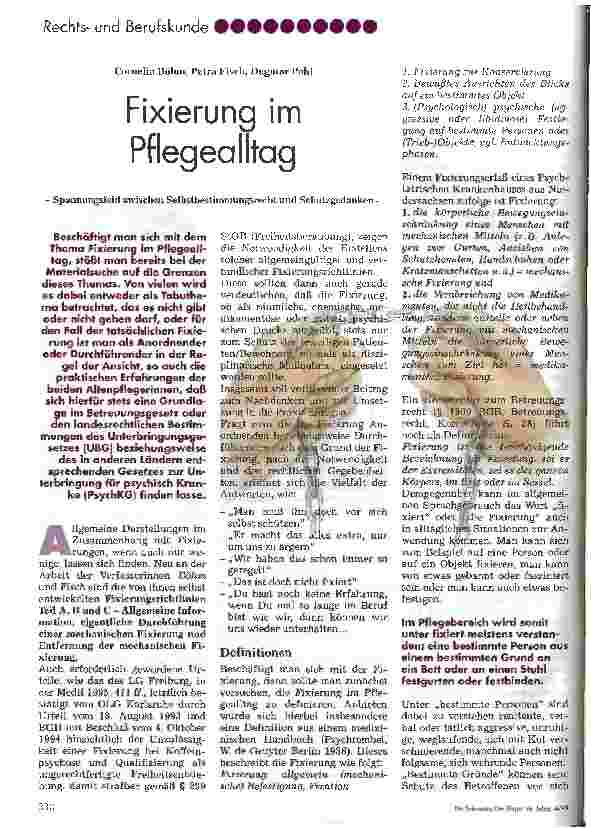 Vorschauseite 1: Fixierung im Pflegealltag Spannungsfeld zwischen Selbstbestimmungsrecht und Schutzgedanken