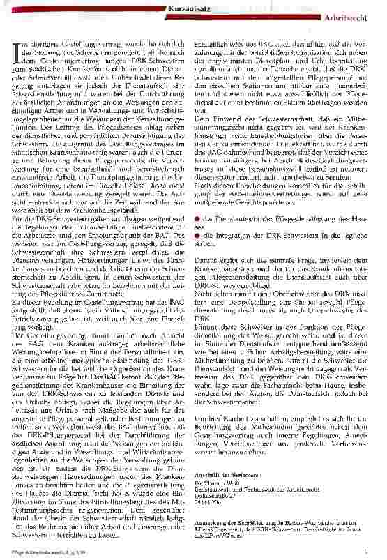 Vorschauseite 2: Mitbestimmungsrechte des Betriebsoder Personalrates beim Einsatz von DRK-Schwestern