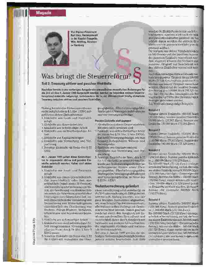 Vorschauseite 1: Was bringt die Steuerreform`? Teil 2: Trennung aktiver und passiver Einkünfte
