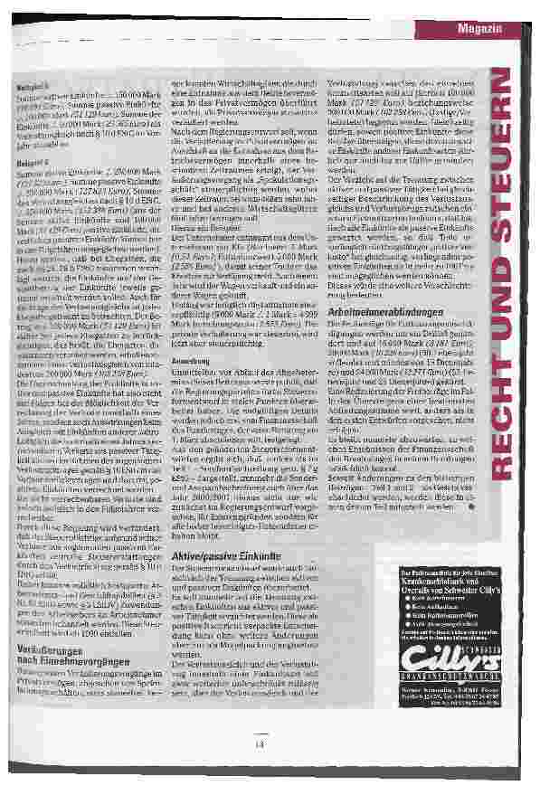 Vorschauseite 2: Was bringt die Steuerreform`? Teil 2: Trennung aktiver und passiver Einkünfte