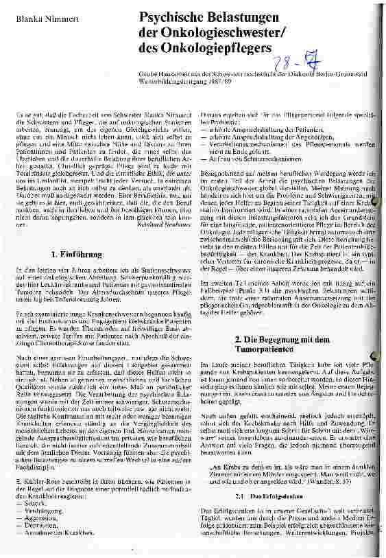Vorschauseite 1: Psychische Belastungen der Onkologieschwester/des Onkologiepflegers