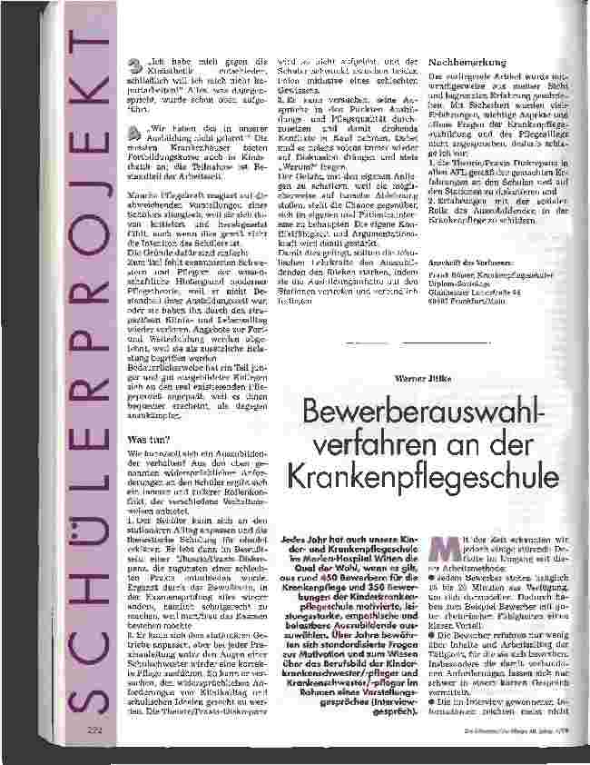 Vorschauseite 1: Bewerberauswahlverfahren an der Krankenpflegeschule