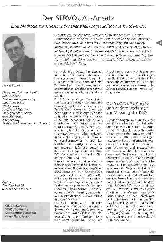 Vorschauseite 1: Der SERVQUAL-Ansatz Eine Methode zur Messung der Dienstleistungsqualität aus Kundensicht