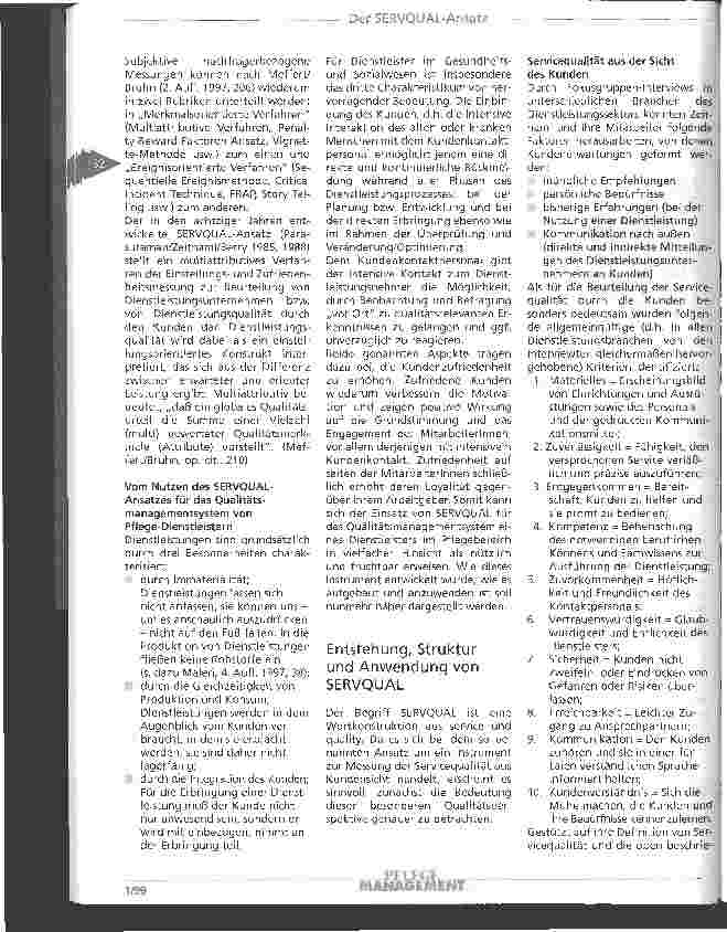 Vorschauseite 2: Der SERVQUAL-Ansatz Eine Methode zur Messung der Dienstleistungsqualität aus Kundensicht