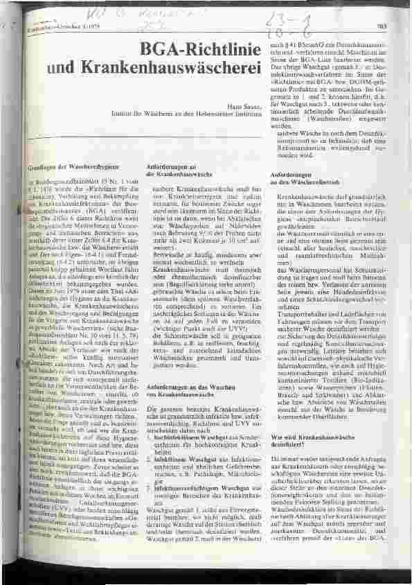 Vorschauseite 1: BGA-Richtlinie und Krankenhauswäscherei