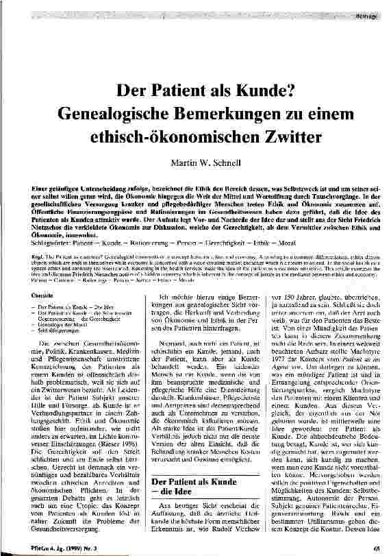 Vorschauseite 1: Der Patient als Kunde? Genealogische Bemerkungen zu einem ethisch-ökonomischen Zwitter