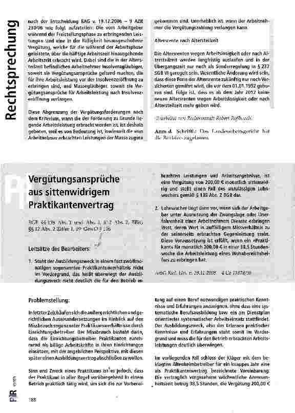 Vorschauseite 1: Vergütungsansprüche aus sittenwidrigem Praktikantenvertrag