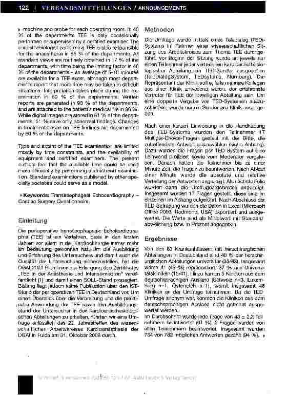 Vorschauseite 2: Einsatz der transösophagealen Echokardiographie in deutschsprachigen kardioanästhesiologischen Abteilungen