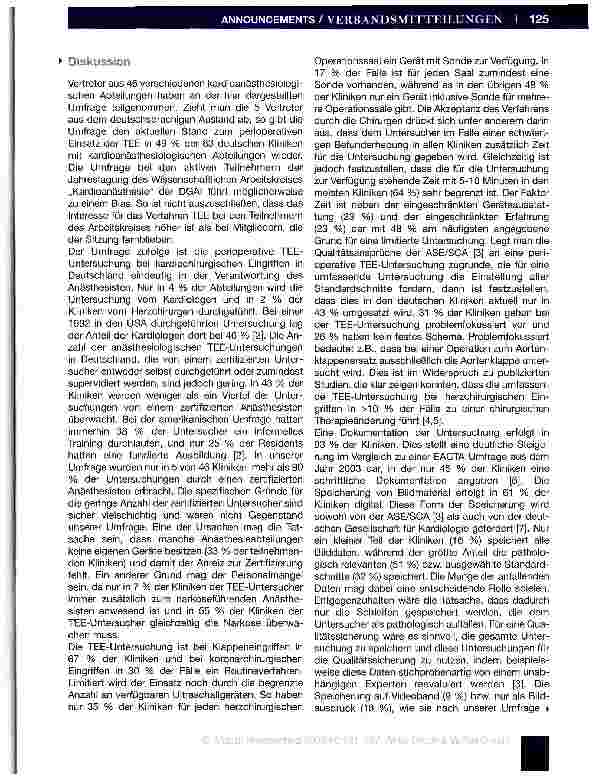 Vorschauseite 5: Einsatz der transösophagealen Echokardiographie in deutschsprachigen kardioanästhesiologischen Abteilungen