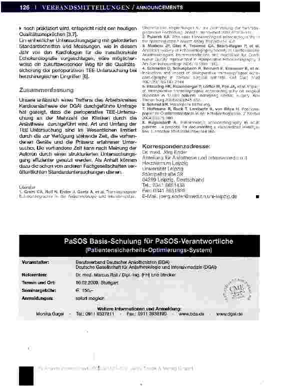 Vorschauseite 6: Einsatz der transösophagealen Echokardiographie in deutschsprachigen kardioanästhesiologischen Abteilungen
