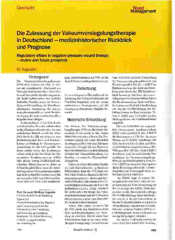 Vorschauseite 1: Die Zulassung der Vakuumversiegelungstherapie in Deutschland -medizinhistorischer Rückblick und Prognose