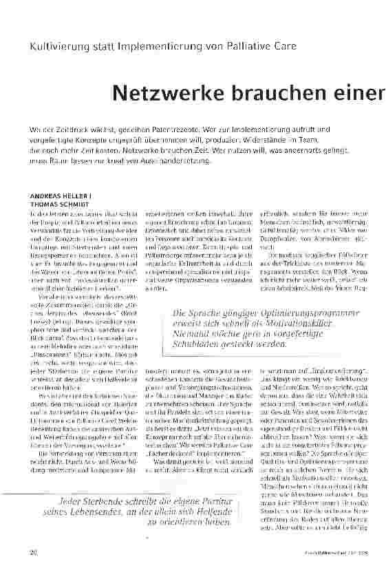 Vorschauseite 1: Kultivierung statt Implementierung von Palliative CareNetzwerke brauchen einen langen Atem
