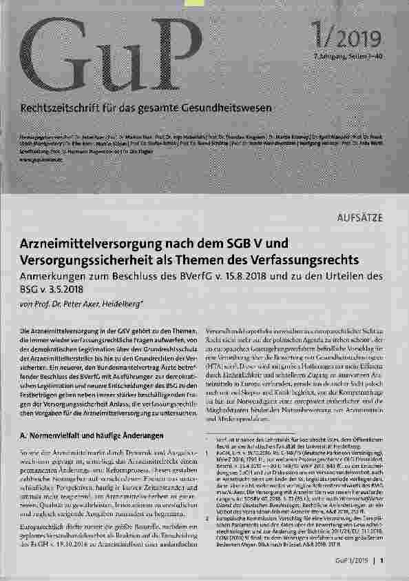 Vorschauseite 1: Arzneimittelversorgung nach dem SGB V und Versorgungssicherheit als Themen des Verfassungsrechts