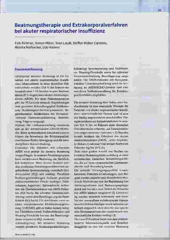 Vorschauseite 1: Beatmungstherapie und Extrakorporalverfahren bei akuter respiratorischer Insuffizienz