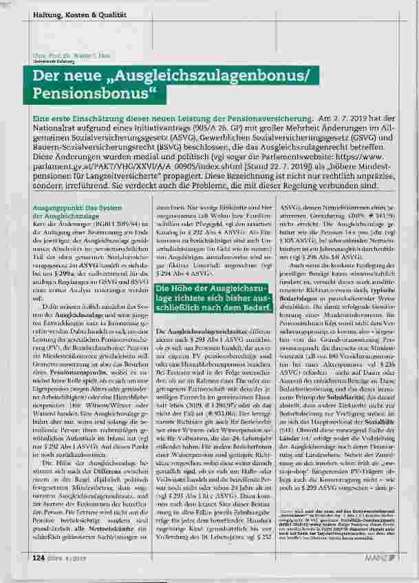 Vorschauseite 1: Der neue „Ausgleichszulagenbonus/ Pensionsbonus