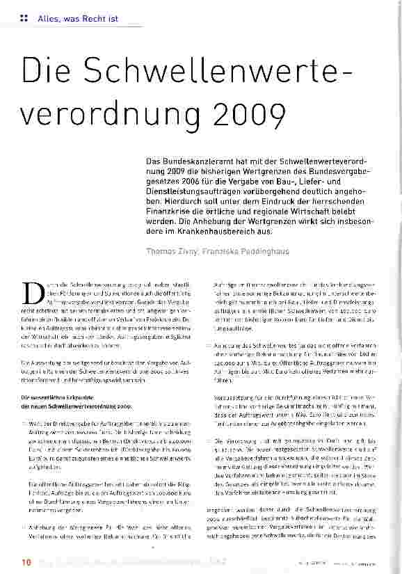 Vorschauseite 1: Die Schwellenwerteverordnung 2009