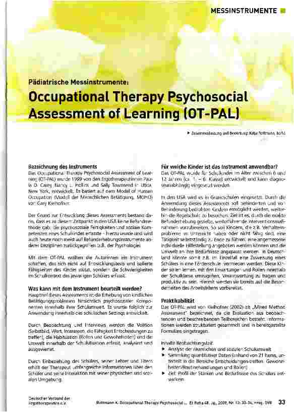Vorschauseite 1: Occupational Therapy Psychosocial Assessment of Learning (OT-PAL)