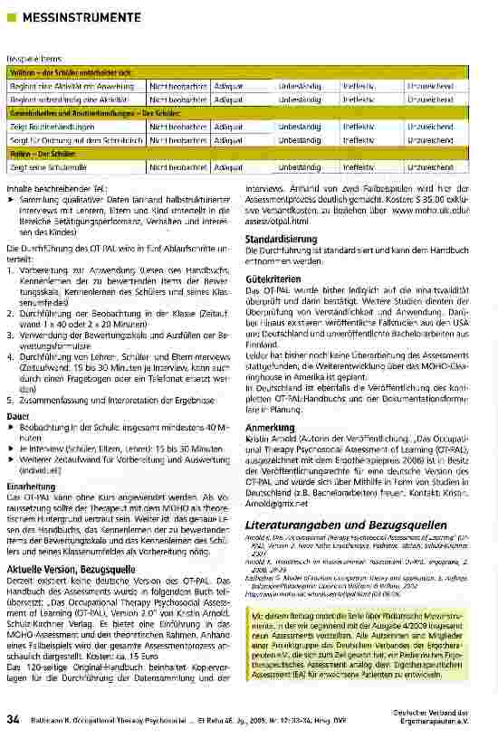 Vorschauseite 2: Occupational Therapy Psychosocial Assessment of Learning (OT-PAL)