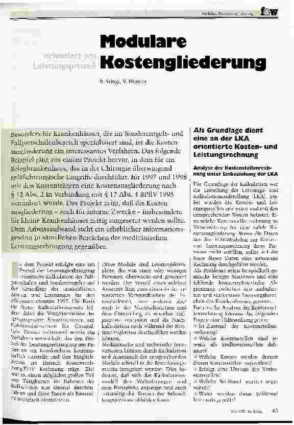 Vorschauseite 1: Modulare Kostengliederung orientiert am Leistungsprozeß