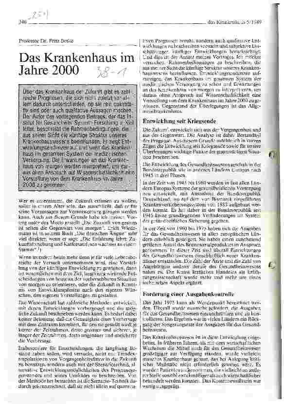 Vorschauseite 1: Das Krankenhaus im Jahre 2000