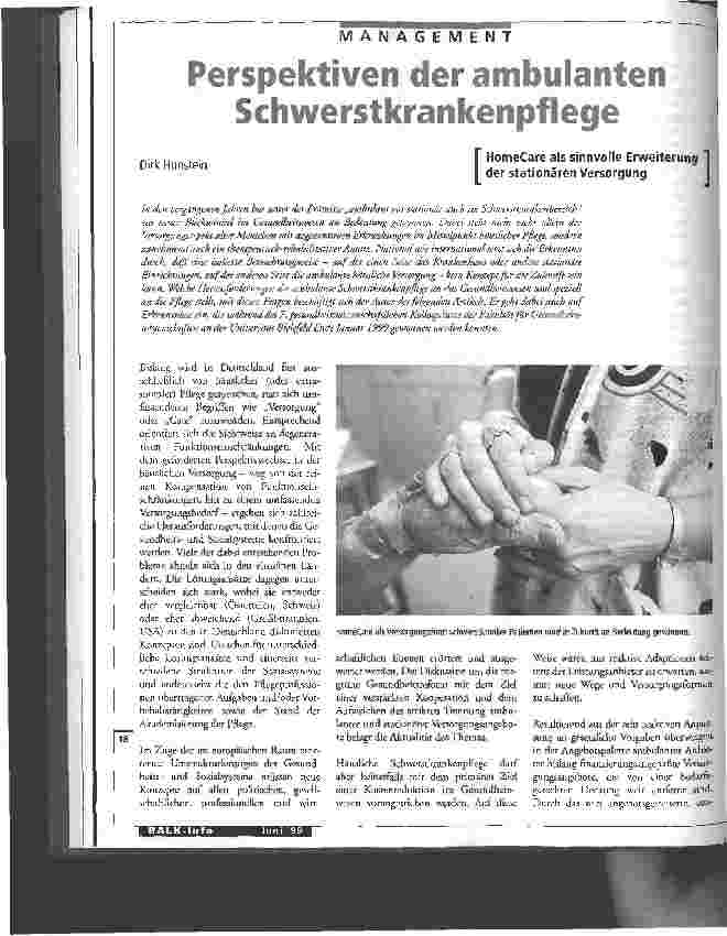 Vorschauseite 1: Perspektiven der ambulanten Schwerstkrankenpflege HomeCare als sinnvolle Erweiterung der stationären Versorgung