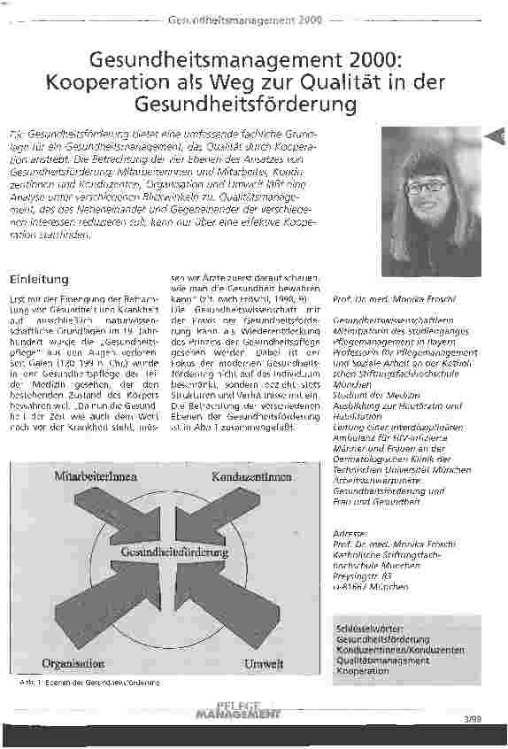 Vorschauseite 1: Gesundheitsmanagement 2000: Kooperation als Weg zur Qualität in der Gesundheitsförderung