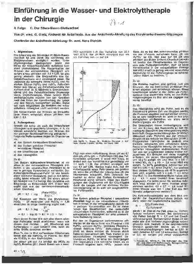Vorschauseite 1: Einführung in die Wasserund Elektrolyttherapie in der Chirurgie 4. Folge: C. Der Säure-Basen-Stoffwechsel