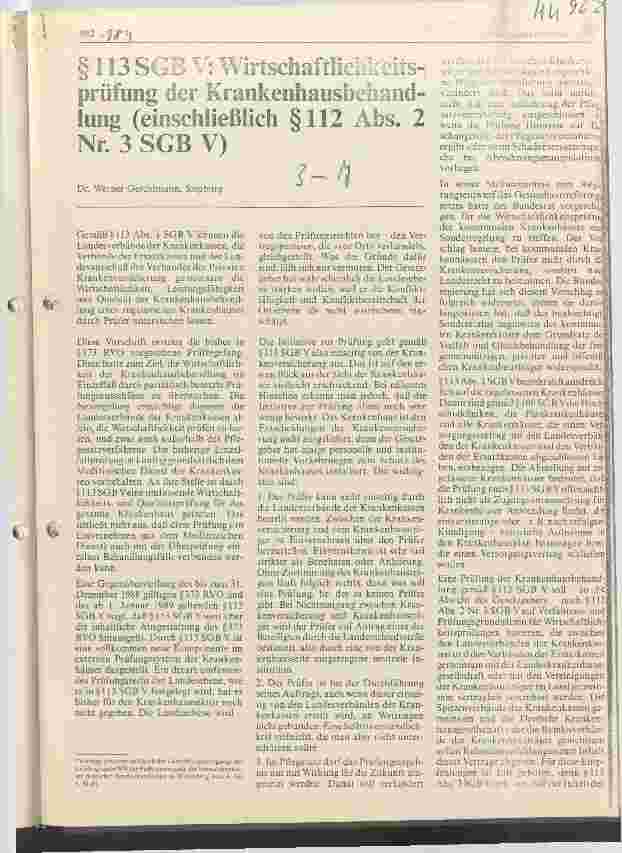 Vorschauseite 1: Paragraph 113 SGB V: Wirtschaftlichkeitsprüfung der Krankenhausbehandlung (Einschließlich Paragraph 112 Abs. 2 Nr. 3 SGB V)