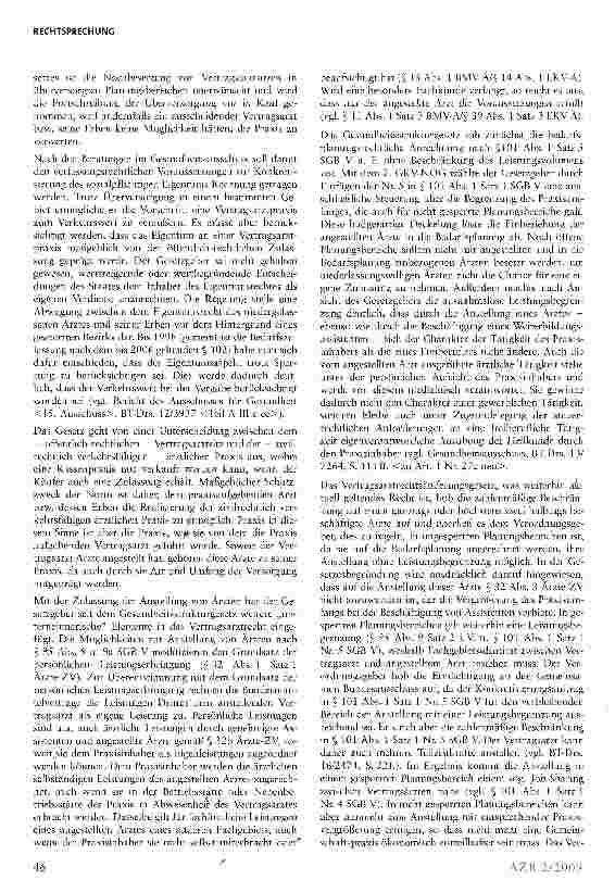 Vorschauseite 3: Zum Anspruch auf Übertragung der Genehmigung der Anstellung eines Arztes bei Praxisnachfolge