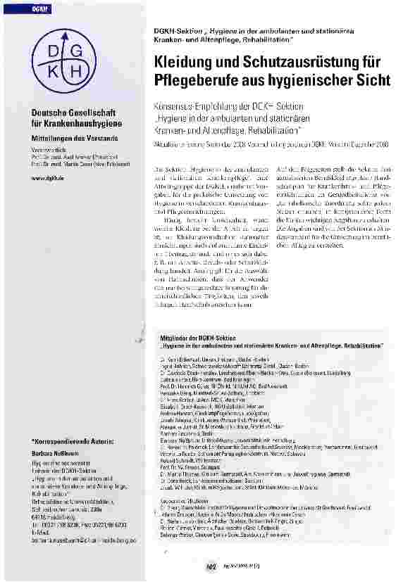 Vorschauseite 1: Kleidung und Schutzausrüstung für Pflegeberufe aus hygienischer Sicht