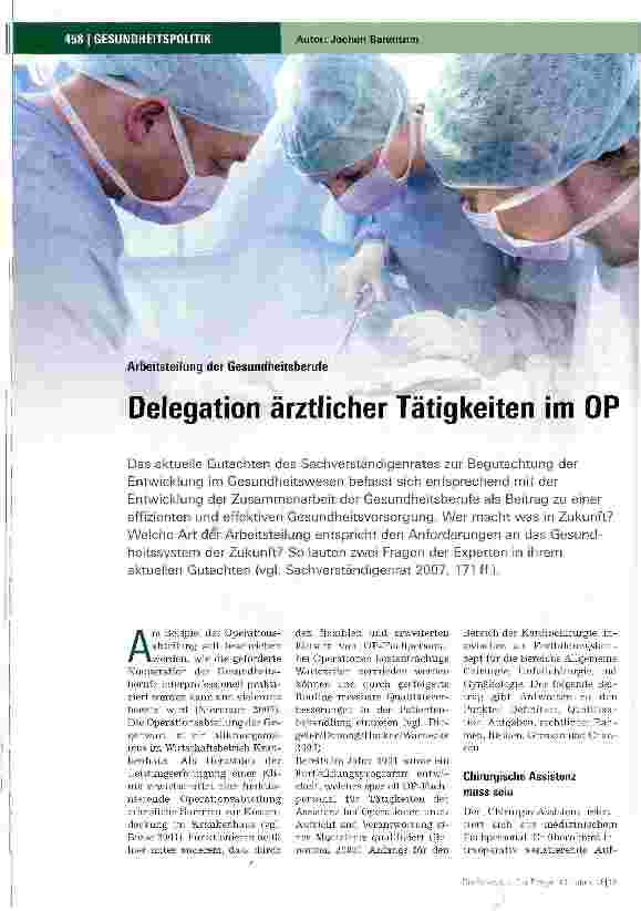Vorschauseite 1: Arbeitsteilung der GesundheitsberufeDelegation ärztlicher Tätigkeiten im OP