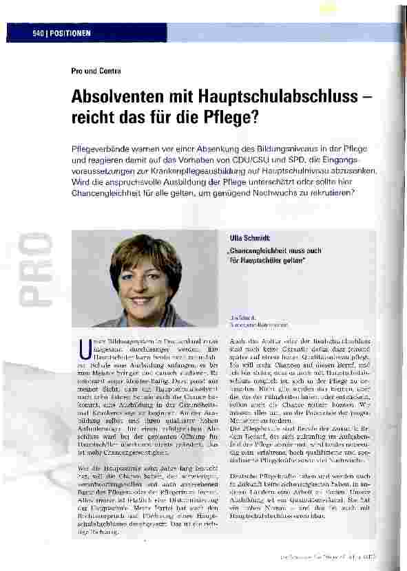 Vorschauseite 1: Absolventen mit Hauptschulabschluss reicht das für die Pflege?