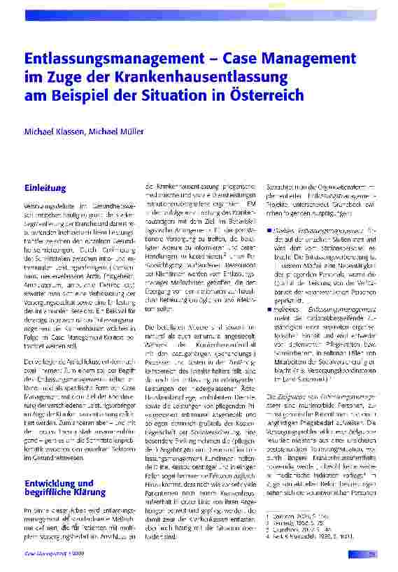 Vorschauseite 1: Entlassungsmanagement - Case Management im Zuge der Krankenhausentlassung am Beispiel der Situation in Österreich