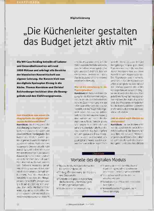 Vorschauseite 1: Die Küchenieiter gestalten das Budget jetzt aktiv mit