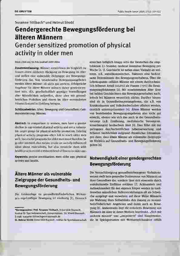 Vorschauseite 1: Gendergerechte Bewegungsförderung bei älteren Männern