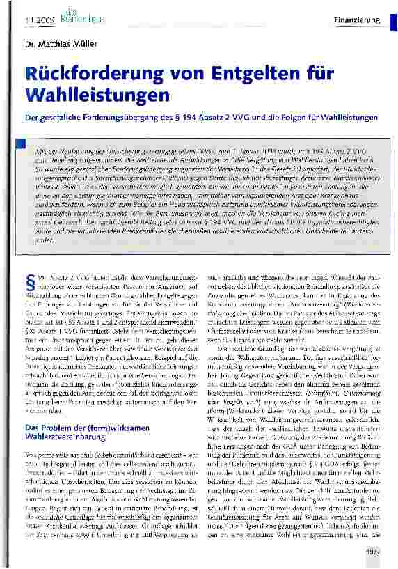 Vorschauseite 1: Rückforderung von Entgelten für Wahlleistungen