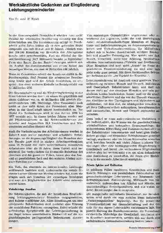 Vorschauseite 1: Werksärztliche Gedanken zur Eingliederung Leistungsgeminderter