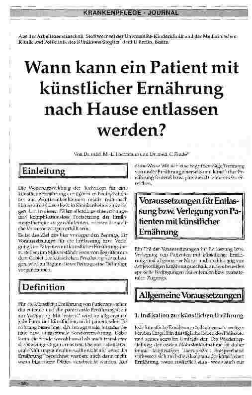 Vorschauseite 1: Wann kann ein Patient mit künstlicher Ernährung nach Hause entlassen werden?