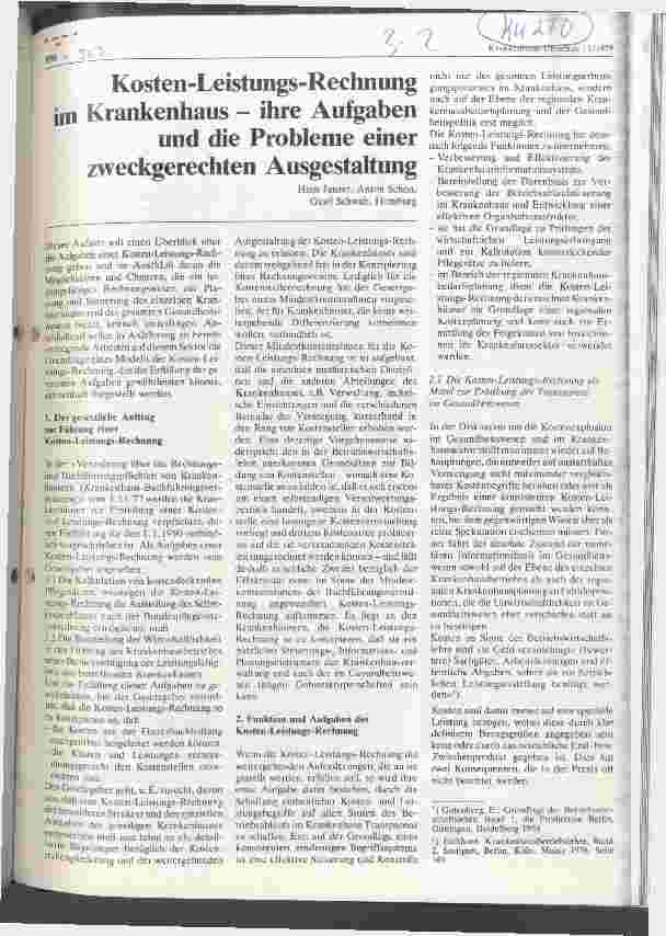 Vorschauseite 1: Kosten-Leistungs-Rechnung im Krankenhaus - ihre Aufgaben und die Probleme einer zweckgerechten Ausgestaltung