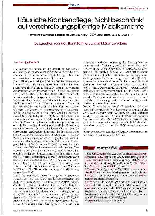 Vorschauseite 1: Häusliche Krankenpflege: Nicht beschränkt auf verschreibungspflichtige Medikamente