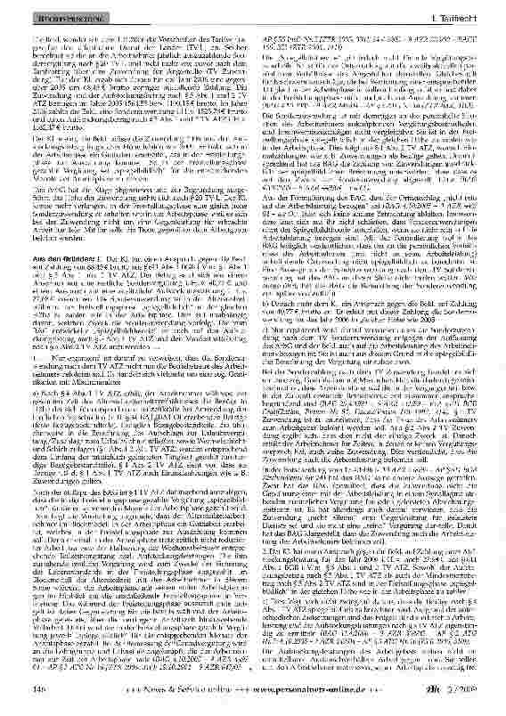 Vorschauseite 2: Höhe einer Zuwendung während der Freistellungsphase der Altersteilzeit nach Übergang vom BAT auf den TV-L