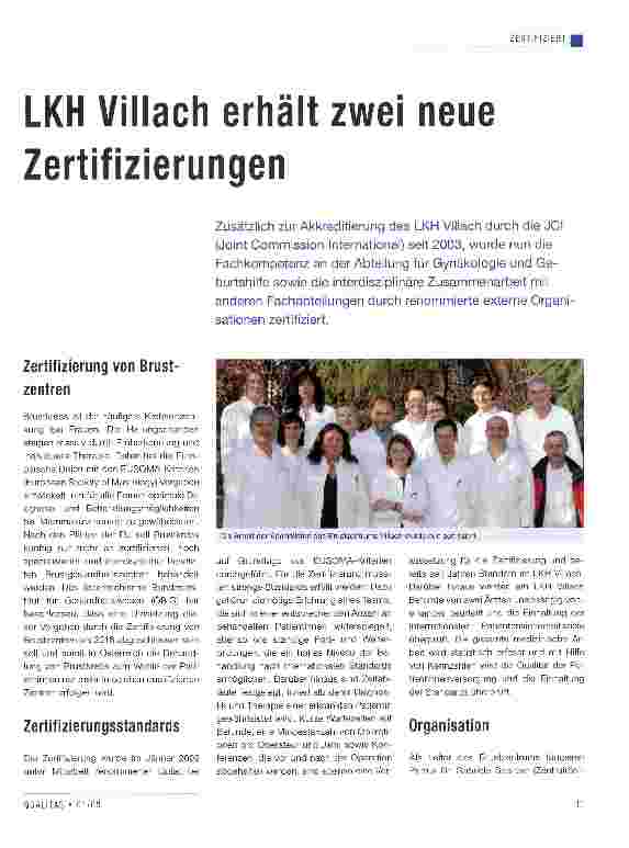 Vorschauseite 1: LKH Villach erhält zwei neue Zertifizierungen