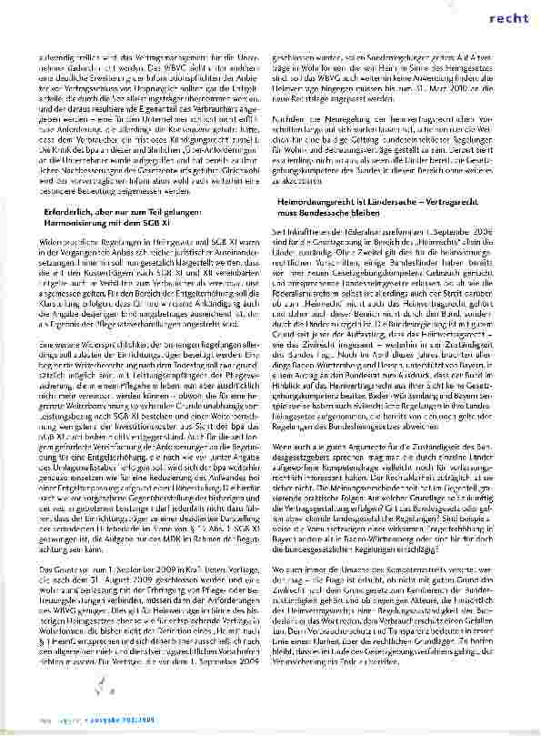 Vorschauseite 2: Das Wohnund Betreuungsvertragsgesetz - Abschied vom HeimgesetzNEUREGELUNG DER ZIVILRECHTLICHEN VORSCHRIFTEN DES HEIMGESETZES SOLL ZUM 1. SEPTEMBER 2009 IN KRAFT TRETEN