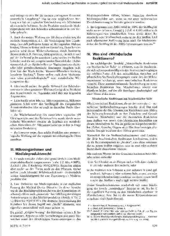 Vorschauseite 3: Lactobacillus-haltige Produkte im Spannungsfeld Arzneimittel-Medizinprodukte — Erläuterung von Metabolismus bzw. metabolischen Reaktionen aus biochemischer Sicht
