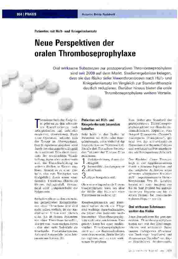Vorschauseite 1: Neue Perspektiven der oralen Thromboseprophylaxe