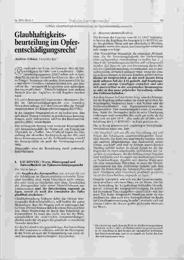 Vorschauseite 1: Glaubhaftigkeitsbeurteilung im Opferentschädigungsrecht