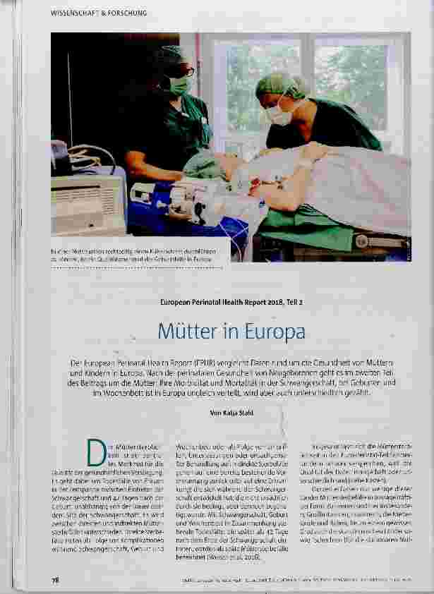 Vorschauseite 1: European Perinatal Health Report 2018, Teil 2 Mütter in Europa