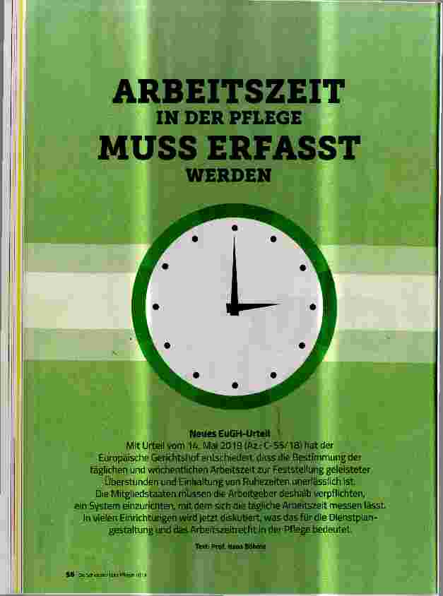 Vorschauseite 1: ARBEITSZEIT IN DER PFLEGE MUSS ERFASST WERDEN